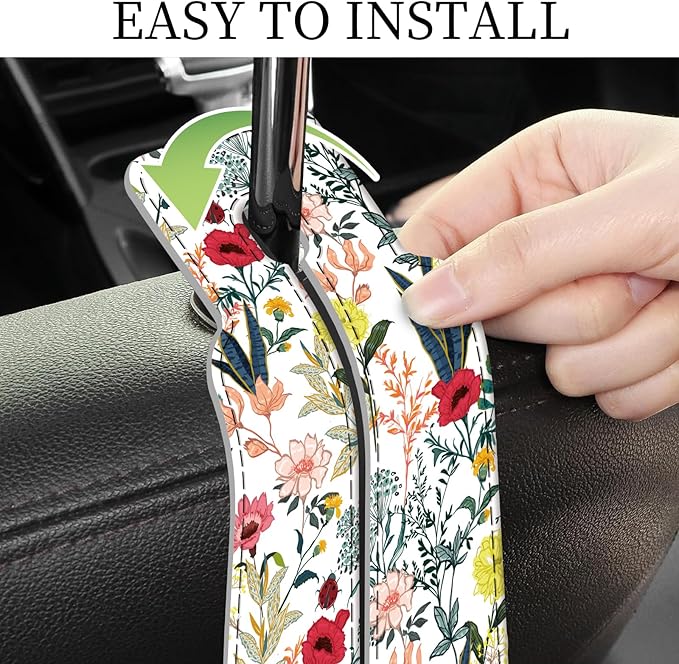AXRQLSU PU Leather Car Seat Hook, Storage Headrest Hanger, Cute Car Backseat Organizer, Car Hooks For Purses and Bags Colorful Wildflowers White