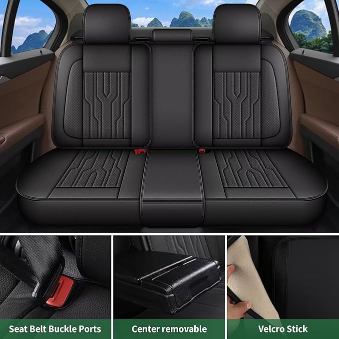 YORKNEIC Seat Covers Full Set Fit for kia Rio 2013-2023 2024 Breathable Faux Leather Car Seat Covers Waterproof Car Seat Protectors with Airbag Compatible(5 Seats,Black)