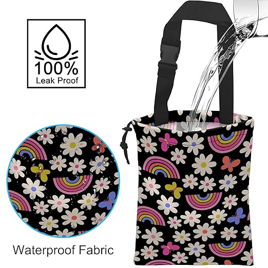 ghatobty Car Trash Bag Daisy Rainbow Butterfly Car Garbage Bag Hanging Car Trash Can for Back Seat with Drawstring, Waterproof Garbage Bags for Car Accessories Vehicle Travelling Camping Outdoor
