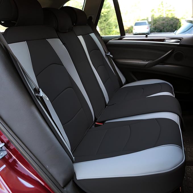 FH Group Car Seat Cover for Back Seat Gray Black Faux Leather - Universal Fit, Rear Seat Covers for Cars with Rear Split Bench, Car Seat Cushions, Car Interior Accessories for SUV, Sedan, Van