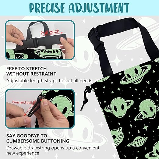 KXWQTRDD Car Trash Bag Abstract Green Aliens and UFO Leak-Proof Car Garbage Bag with Drawstring Foldable Canvas Trash Bin with Adjustable Buckle for Car Accessories