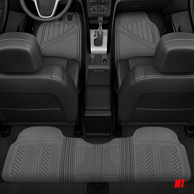 Motor Trend 3-Row Heavy Duty Rubber Floor Mats & Liners for Car SUV Van, Front 2nd & 3rd Row Durable Polymerized Latex Full Interior Protection, Extra-High Ridgeline Design, Gray
