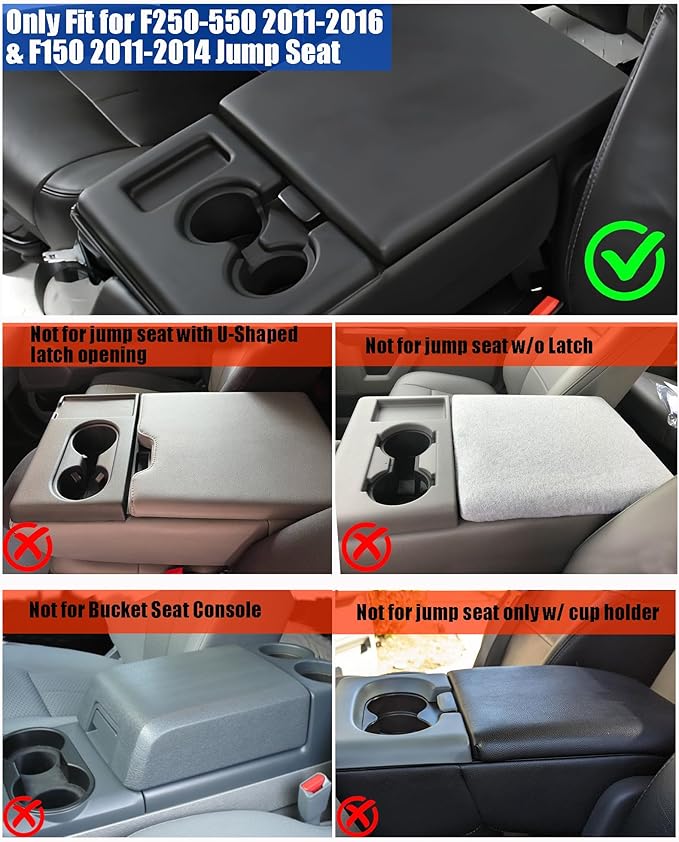 Center Console Cover for Ford F250 F350 F450 Super Duty 2011-2016/ F150 2011-2014 with Jump Seat, Scratch Resistance Armrest Cover Interior Accessories (Jump Seat Only)
