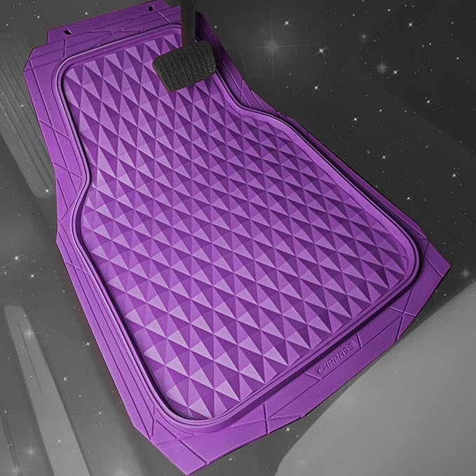 CAR PASS Heavy Duty Rubber Car Mats, Deep Dish All-Weather Floor Mat for Car Full Set Durable Anti-Slip 3D Rhombus Waterproof Trim to Fit Liner Universal Fit Automotive,Sedan,SUV,Truck, 3 Pcs Purple
