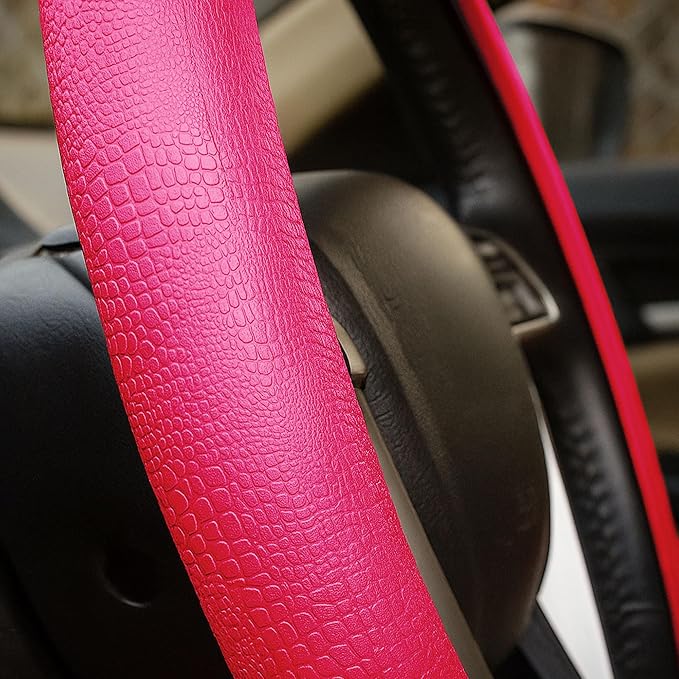 FH Group Universal Fit Silicone Snake Pattern with Massaging Grip Steering Wheel Cover fits most Cars, SUVs, Trucks, and Vans Magenta