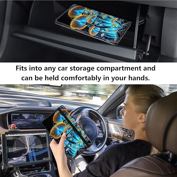 Qindaiwen Car Registration and Insurance Holder, Vehicle Card Document Elastic Band Closure Glove Box Organizer, Driver License Cards, Car Accessories for Essential Info, Shine Mushroom