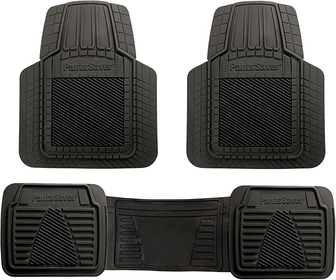 PantsSaver Universal Car Mats - All-Weather, Heavy Duty, Waterproof & Anti-Slip Rubber Floor Liners Accessories Trimmable for Honda, Toyota, Ford, Nissan, Hyundai, Jeep, & More, 3 Piece Set Black