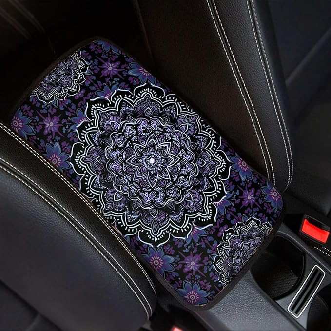 Purple Mandala Car Center Console Cover Soft Protector Armrest Console Cover Car Center Console Cover Accessories Universal Fit Most Cars Women Men