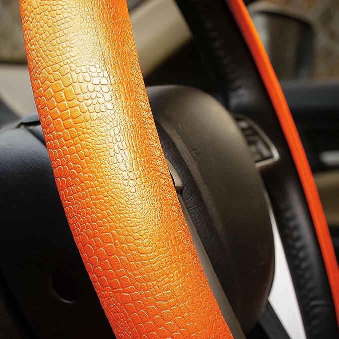 FH Group FH3001ORANGE Universal Fit Silicone Snake Pattern with Massaging Grip Orange Steering Wheel Cover fits most Cars, SUVs, Trucks, and Vans