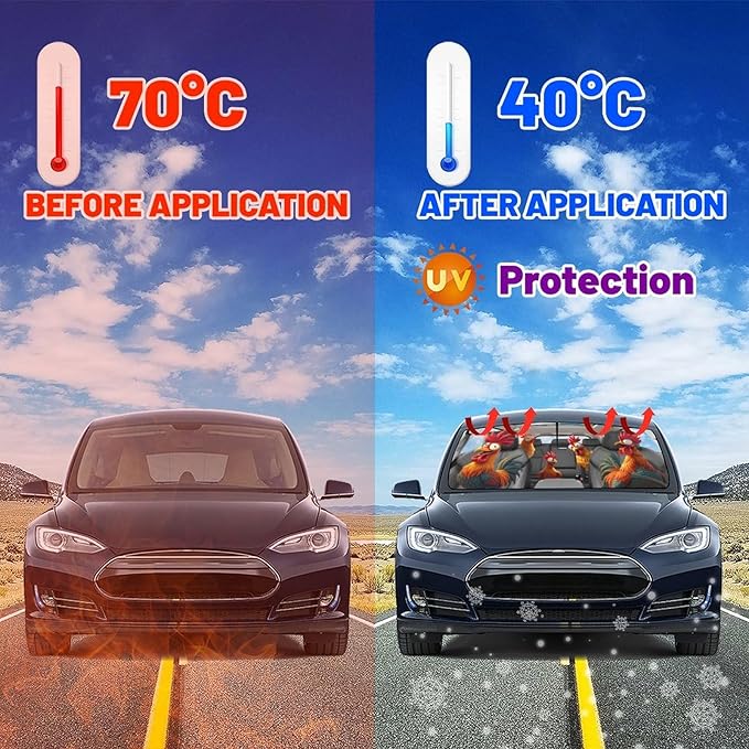 DOPINDU Funny Rooster Car Windshield Sun Shade Umbrella Bendable Handle Foldable Animals Chicken Sunshade for Car Windshield Block UV Rays Keep Vehicle Cool for Most Sedans SUV Trucks Cars 57"x30"