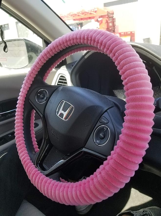 Jdragon Pink Velvet Slip On Style Steering Wheel Cover Soft Comfy Long Lasting Warm