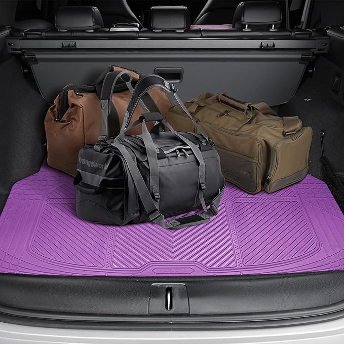 CAR PASS Heavy Duty Rubber Floor Mats Gray Car Mats Full Set with Trunk Cargo Liner - Universal Waterproof Floor Mats for Car SUV Truck, Durable All Weather Automotive Liner Mats (All Purple)