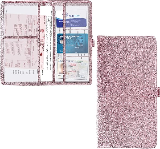 Kewucn Car Registration and Insurance Holder, Leather Auto Glove Box Organizer with Magnetic Shut, Vehicle Compartment Accessories Case for Cards, Driver License & Essential Documents
