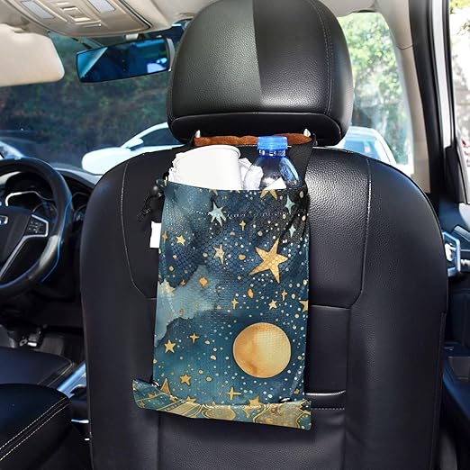 ALAZA Hanging Car Trash Bags Garbage Bag Trash Can for Back Seat Small Galaxy Mistery 17 Washable Storage Bag Retractable 2 Pack