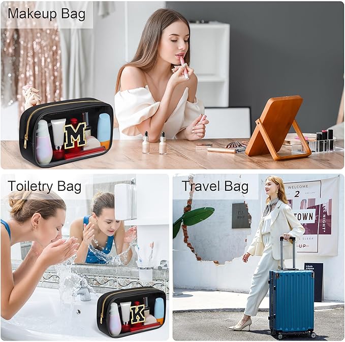 YOOLIFE Travel Clear Makeup Bag Toiletry Bag, Make up Bag Waterproof Toiletry Bags for Women Cosmetic Bag Valentines Gifts for Women Personalized Mother Girlfriend Wife Gifts Black S