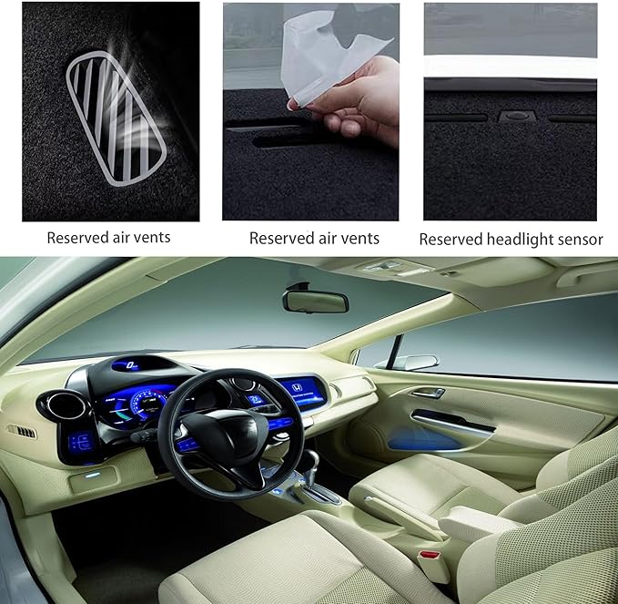 Upgraded Dashboard Mat for 2009-2014 Honda Insight Polyester Dashcover UV Protection Non-Slip Windshield Reflective Instrument Cover Interior Accessory Black