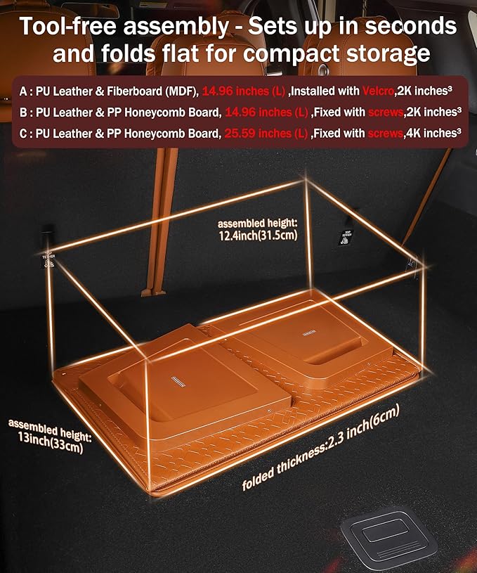 POKSRI Trunk Organizer for suv,car storage organizer,lid Box,PU Leather & PP Honeycomb Board,Fixed with screws extremely sturdy,Collapsible and Adjustable,15''L x 13''W x 12.4''H,2K inches³(size B)