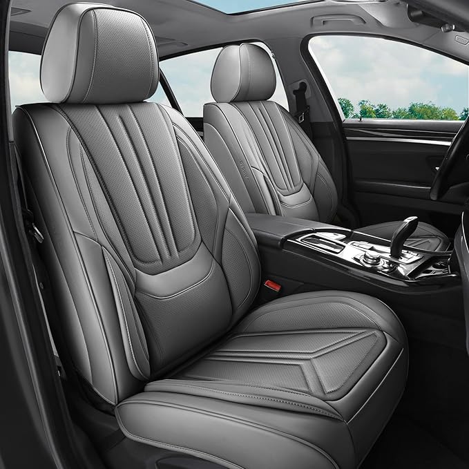 SCDOOCA Car Seat Covers Full Set Gray, Luxury Leather Car Seat Covers, Waterproof and Breathable Seat Covers, Universal Car Seat Protector Fit for Cars, Trucks, SUVs, Pick-ups (Gray, FullSet)