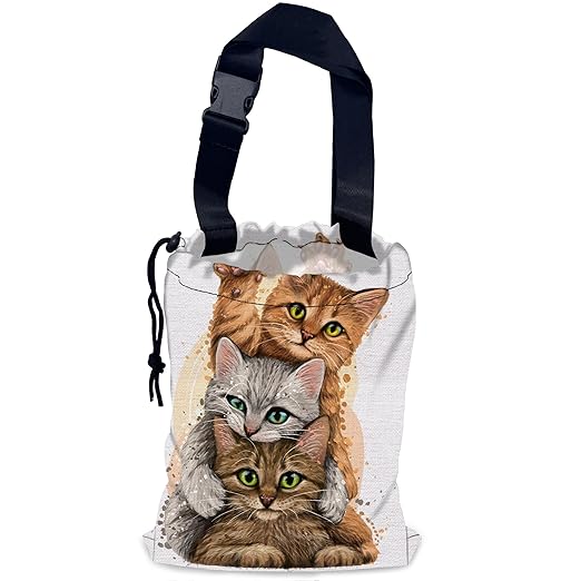 NHNXHWIA Cute Cats Car Trash Bag,Kittens Hanging Drawstring Car Garbage Bag,Waterproof Canvas Car Back Seat Organizer with Adjustable Buckle,for Vehicles,SUVs,Camping,Road Trips