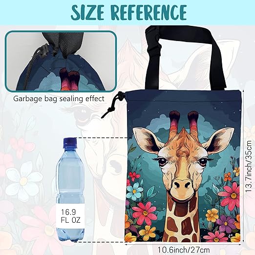 KXWQTRDD Car Garbage Bag Giraffe and Colorful Flowers Drawstring Car Trash Bag Hanging for Back Seat with Adjustable Buckle Canvas Vehicle Trash Can Easy-to-Install