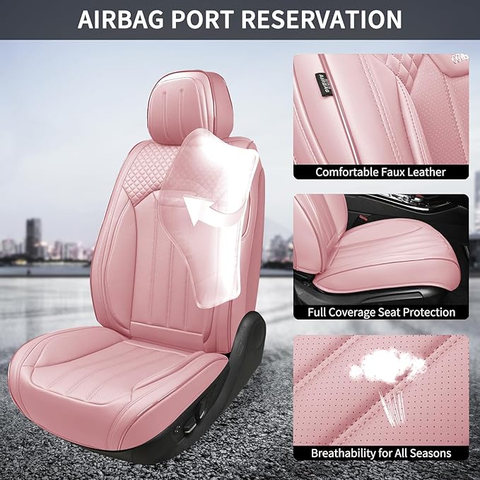 COVER EMPIRE Pink Car Seat Covers Fit for Corolla Cross RAV4 Kona HR-V CRV UX,Waterproof and Breathable Automotive Seat Covers Full Set, Front and Rear Leather Seat Covers.