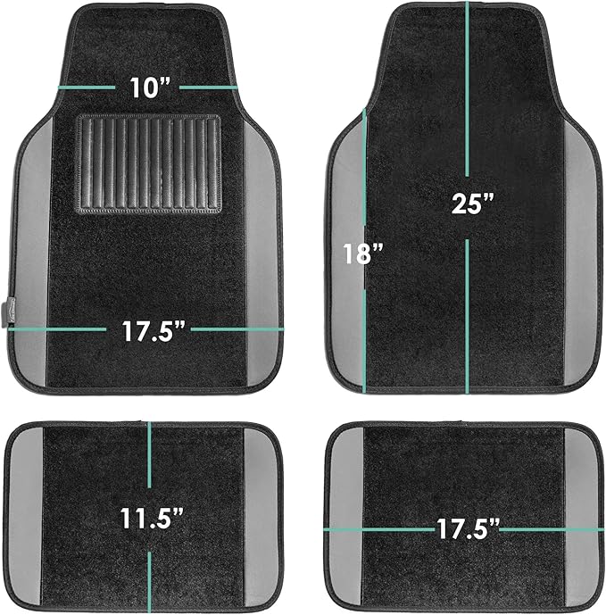 FH Group Automotive Floor Mats – Universal Fit Premium Carpet Car Mats with Driver Heel Pad, Full Set for Cars, SUVs & Trucks - Gray