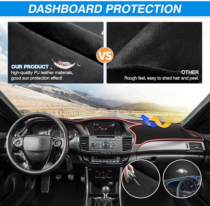 CARTIST Dash Cover fits for Honda Accord 2013 2014 2015 2016 2017 (LX, Sport, EX, EX-L, & Touring) Dashboard Cover Mat Non-Slip Carpet Sunshield Glare UV Rays Protector