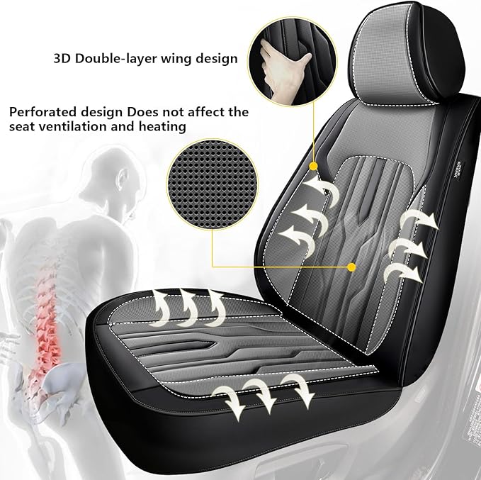 YORKNEIC Seat Covers Full Set Fit for VW/Volkswagen Taos 2022-2025 Breathable Faux Leather Car Seat Covers Waterproof Car Seat Protectors with Airbag Compatible(5 Seats,Black&Grey)