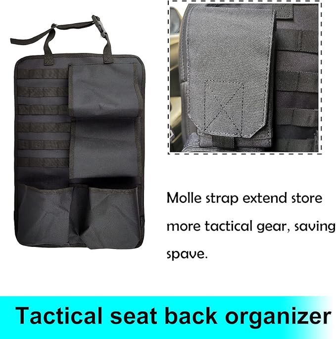 2PCS Tactical Seat Back Organizer Molle Car Backseat Gun Rack Shotgun Holder Panel Accessories Vehicle Seatback Rear Storage Cover Protector for Truck MPV Wrangler black