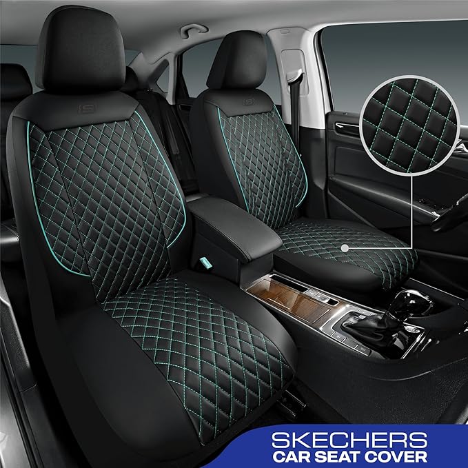 Skechers Car Seat Covers,Piping Luxury Faux Seat Covers,Waterproof Anti Slip Car Seat Protector Front Seats,Car Accessories Airbag Universal Fit for Most Cars,Vans,Trucks,SUV,Mint