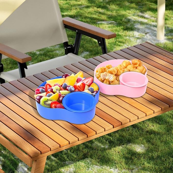2PCS Car Seat Snack Tray for Kids: Kids Car Tray with Cup Holder, Toddlers Road Trip Essential, Travel Snacks Food Plate Cup Holder (Blue&Pink)