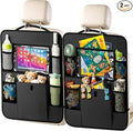 Car Backseat Organizer with Tablet Holder, 6 Storage Pockets Seat Back Protectors Kick Mats for Kids, Car Seat Protector for Road Trips 2 Pack (Black)