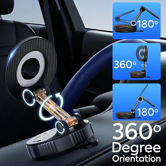 2026 Upgraded Vacuum Magnetic Phone Holder for Car, Premium Car Phone holder MagSafe, Universal 360° Dashboard Phone Holder with Strong Suction Grip, Carbon Fiber Style For Smartphones/Kitchen/Gym