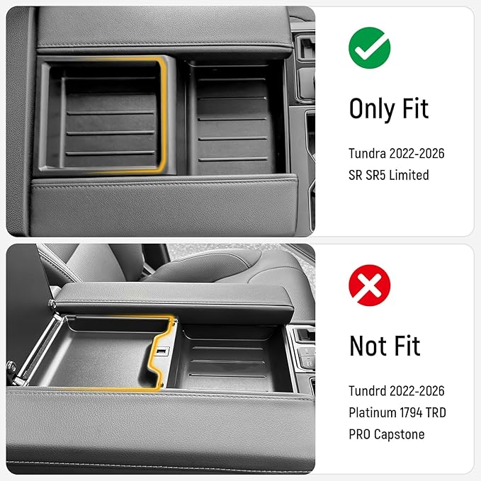 YOJOJOCO 2PC Center Console Tray Liner Compatible with Toyota 2022-2026 Tundra (Only Fit SR,SR5,Limited) & 2023-2026 Sequoia Accessories Center Console Organizer Protective Pad