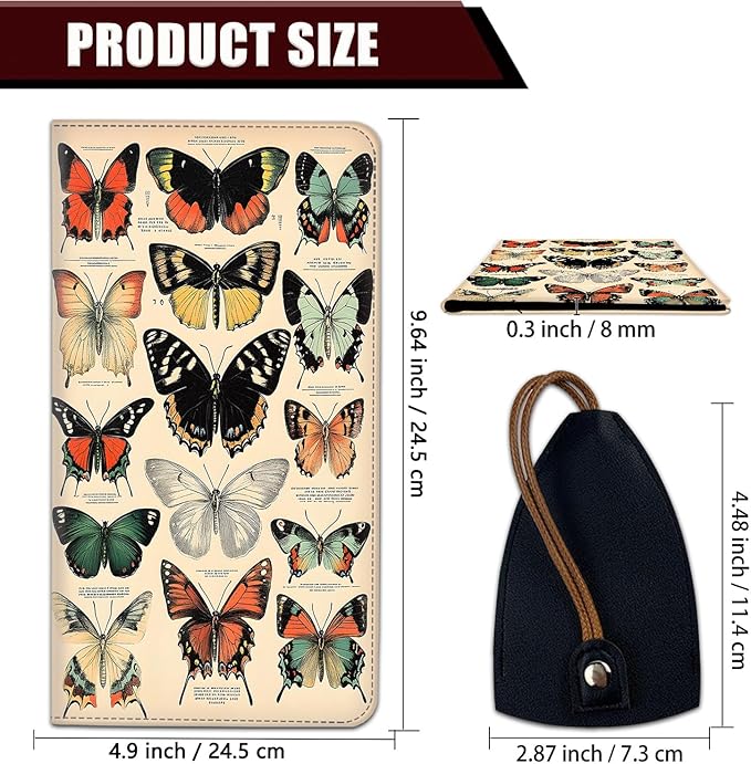 Car Document Holder with Magnetic Shut, Car Registration and Insurance Card Holder, Vehicle Glove Box Organizer Documents, Driver License, Auto Paperwork Organizer Wallet, Colorful Butterfly Species