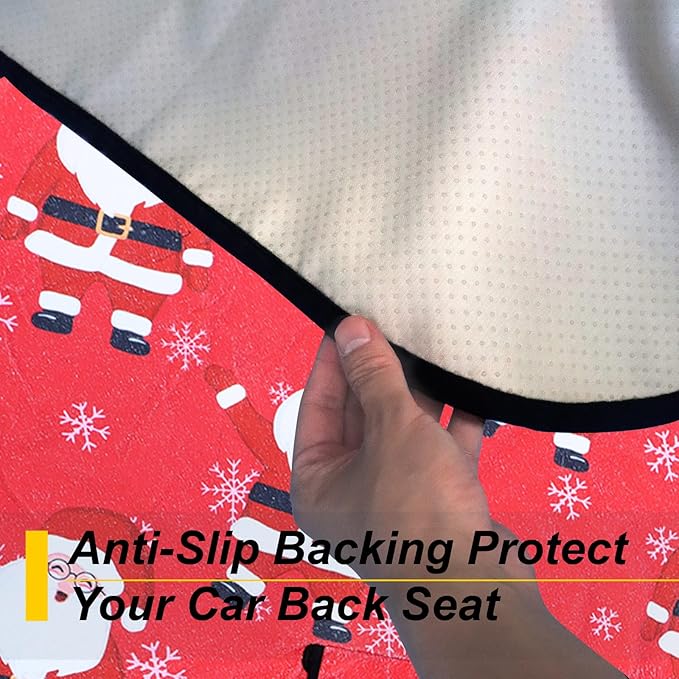 LoyaGour Back Seat Cover for Car Trucks Van SUV,Waterproof Rear Bench Towel Seat Covers for Dogs and Kids,Automotive Backseat Protector (Santa Claus)