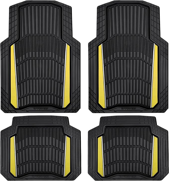 CAR PASS Heavy Duty Rubber Car Floor Mats, Deep Waterproof Car Floor Mats All Weather, Aluminum Film Floor Mats for Cars Non-Slip Universal Trim to Fit for SUV Trucks Sedans Vans,Black Yellow Metallic