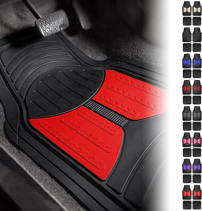 FH Group Full Set Trimmable Rubber Floor Mats, Monster Eyes (Red) - Universal Fit for Cars Trucks and SUVs