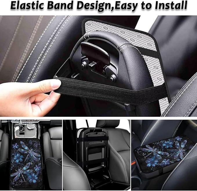 Bulopur Blue Dragonfly Car Center Console Cushion Pad Center Console Cover Fashion Auto Interior Protect from Pet Claws Flannel Car Console Covers Fit for Most Cars, Vehicles, SUVs