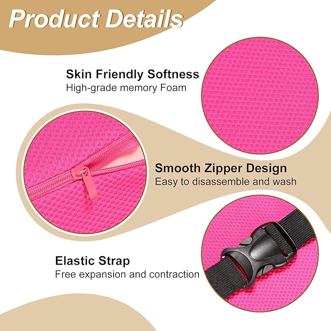 HARFINGTON Car Headrest & Lumbar Support Pillow Kit Memory Foam Ergonomic Seat Headrest & Lumbar Cushion for Driving Home Office Car Seat, Rose Red