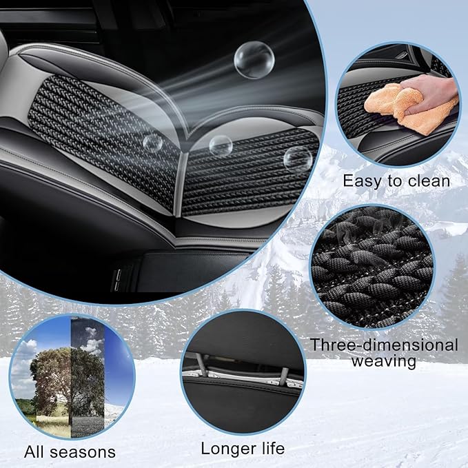 TTX LIGHTING Car Seat Covers fit for Cadillac STS 2013-2018 - Waterproof Leather & Breathable Ice Silk Automotive Seat Protectors (2 Front Seats, Black & Gray)