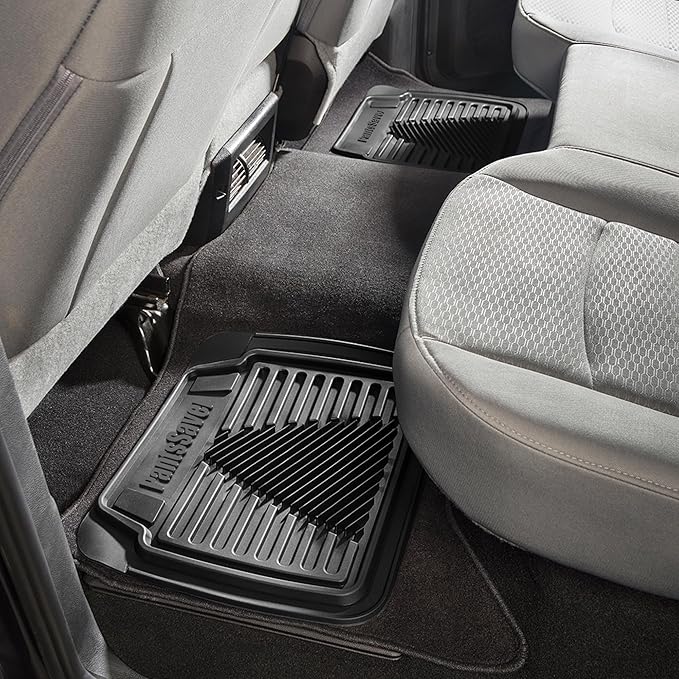 PantsSaver Universal Car Mats - All-Weather, Heavy Duty, Waterproof & Anti-Slip Rubber Floor Liners Accessories Trimmable for Honda, Toyota, Ford, Nissan, Hyundai, Jeep, & More, 3 Piece Set Black