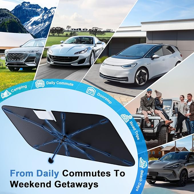 PEMOTech Baby Car Umbrella Windshield Sun Shade | Quick-Install Reliable UV Blocker&Heat Shield | Versatile Car Sun Visor | Keep Cool&Protect Interior | Medium(49"X25.6")
