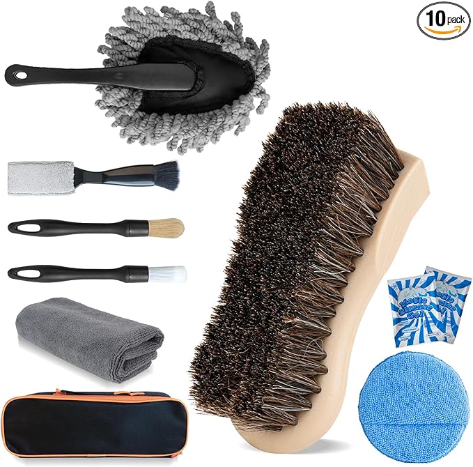 Professional Car Interior Detailing Kit - Scratch-Free Brushes, Vent Cleaner & Gel for Deep Clean | 10-Piece Set to Clean Leather Dashboard AC Vents (SUV Truck Car)