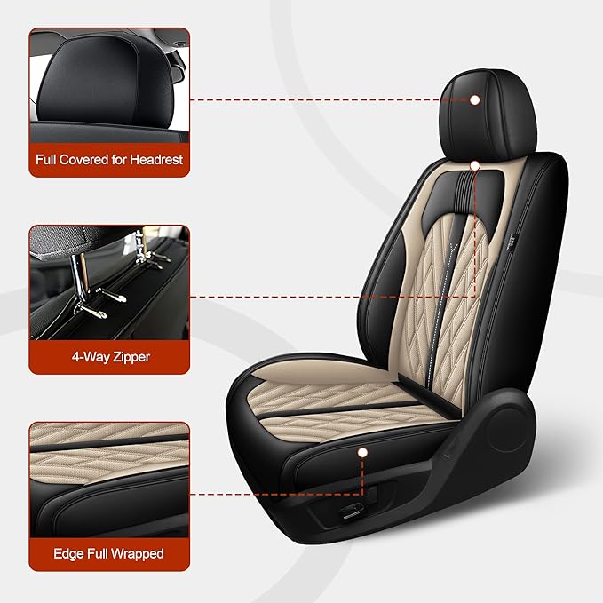 TTX LIGHTING Seat Covers Fit for Mazda CX5/CX-5 2013-2026 Seat Covers Full Set Car Seat Covers Faux Leather Breathable Waterproof Car Seat Protector (5 Seats, Black&Beige)