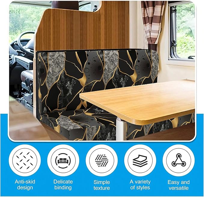 RV Dinette Cushion Covers, Stretch Table Seat Slipcovers, Replacement Washable Camper Couch Cushion Slipcovers for Bench Seats, RV Camper Car 1 Backrest Cover & 1 Bench Cover,Geometry 1