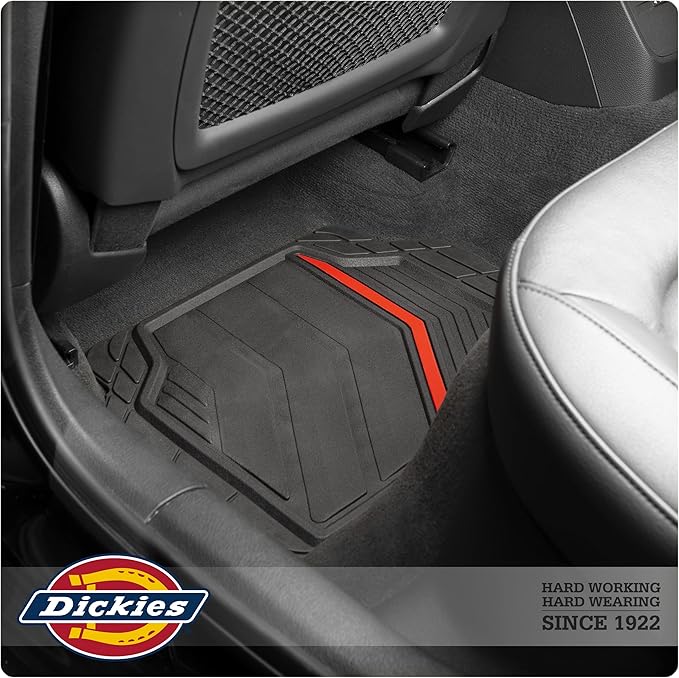 Dickies 3-Piece DuraSport Floor Mats, Heavy-Duty Mats for Cars, Trucks, SUVs — Black/Red