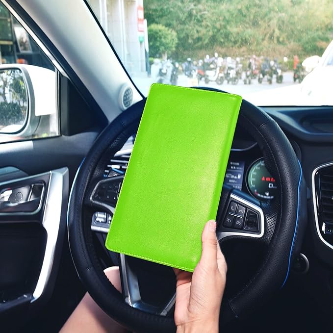 Caihoyu Custom Car Registration and Insurance Card Holder Personalized Leather Glove Box Organize Men Women Wallet Accessories Case for Cards, Essential Document Driver License Fluorescent Green