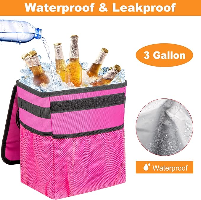 GPUSFAK Car Trash Can Foldable Garbage Bin Leakproof 2.3 Gallons Car Trash Bag Pink