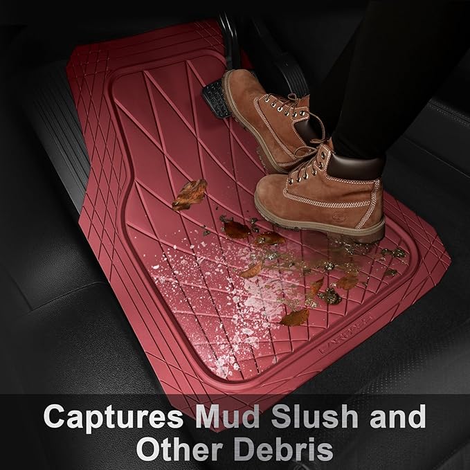 CAR PASS Heavy Duty Rubber Car Floor Mats, Waterproof Universal Trim-to-Fit Car Mats All Weather Floor Mats for SUV Truck Sedan, Premium Auto Floor Mats Full Set 3 Piece Anti-Slip, All Burgundy Red